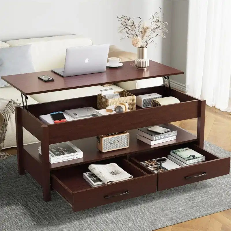 Table basse relevable – Gris / Marron rustique / Espresso, Bois moderne, 1-2 utilisateurs