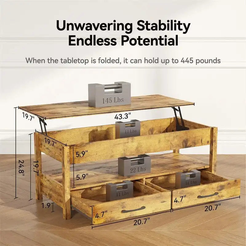 Table basse relevable – Gris / Marron rustique / Espresso, Bois moderne, 1-2 utilisateurs
