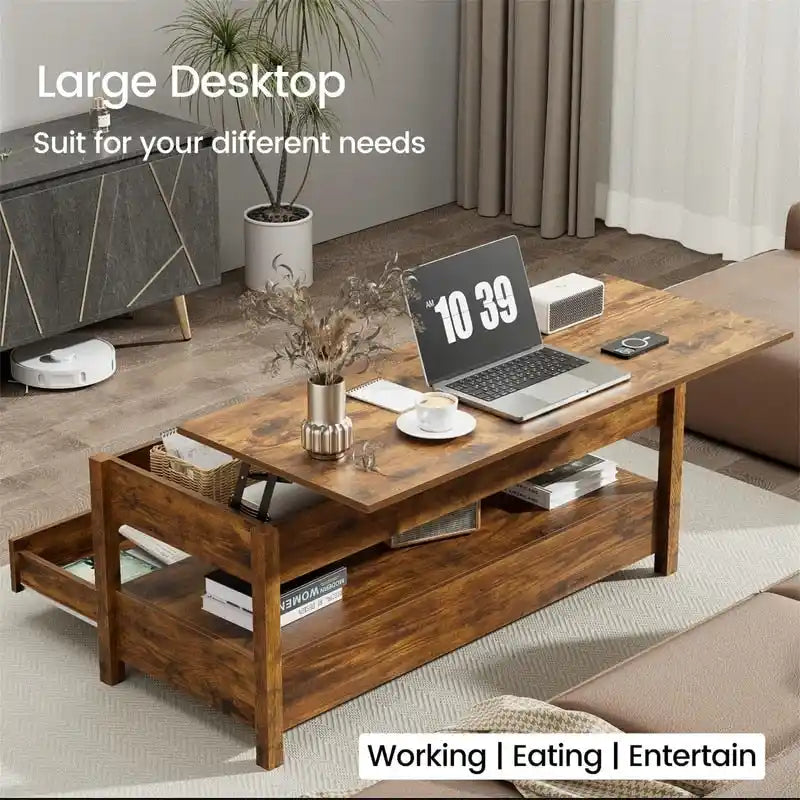 Table basse relevable – Gris / Marron rustique / Espresso, Bois moderne, 1-2 utilisateurs