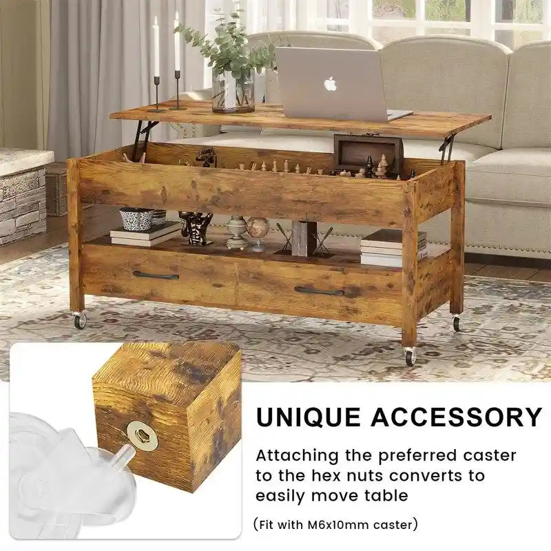 Table basse relevable – Gris / Marron rustique / Espresso, Bois moderne, 1-2 utilisateurs