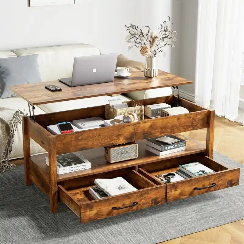 Table basse relevable – Gris / Marron rustique / Espresso, Bois moderne, 1-2 utilisateurs