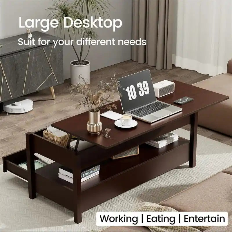 Table basse relevable – Gris / Marron rustique / Espresso, Bois moderne, 1-2 utilisateurs