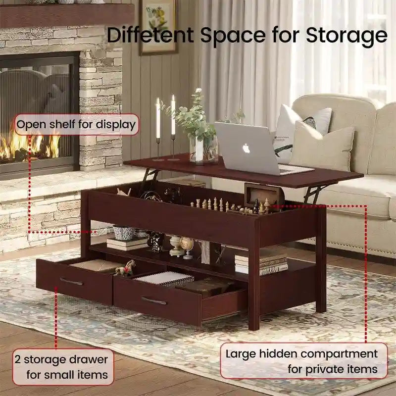 Table basse relevable – Gris / Marron rustique / Espresso, Bois moderne, 1-2 utilisateurs