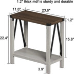Table d'appoint à 2 niveaux – Blanc et marron, MDF et métal style ferme en A, pour une personne