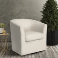 Fauteuil club pivotant avec passepoil ton sur ton – Blanc, polyester moderne et structure en pin, une place