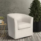 Fauteuil club pivotant avec passepoil ton sur ton – Blanc, polyester moderne et structure en pin, une place