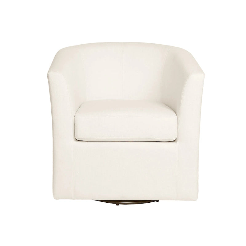 Fauteuil club pivotant avec passepoil ton sur ton – Blanc, polyester moderne et structure en pin, une place