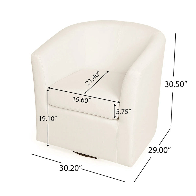 Fauteuil club pivotant avec passepoil ton sur ton – Blanc, polyester moderne et structure en pin, une place