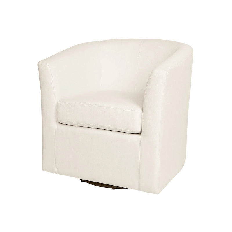 Fauteuil club pivotant avec passepoil ton sur ton – Blanc, polyester moderne et structure en pin, une place