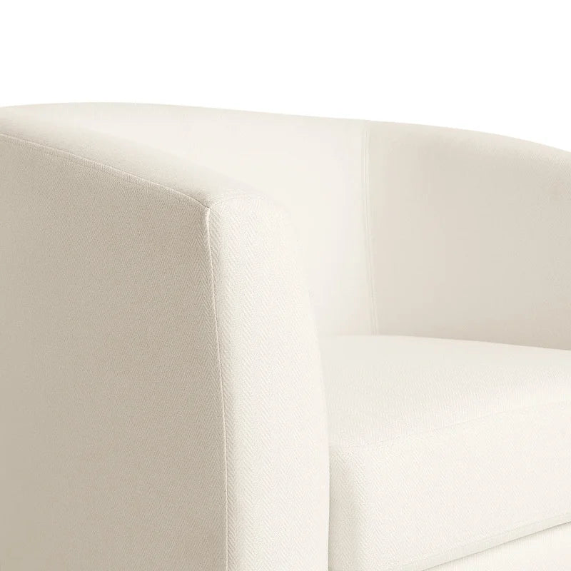 Fauteuil club pivotant avec passepoil ton sur ton – Blanc, polyester moderne et structure en pin, une place