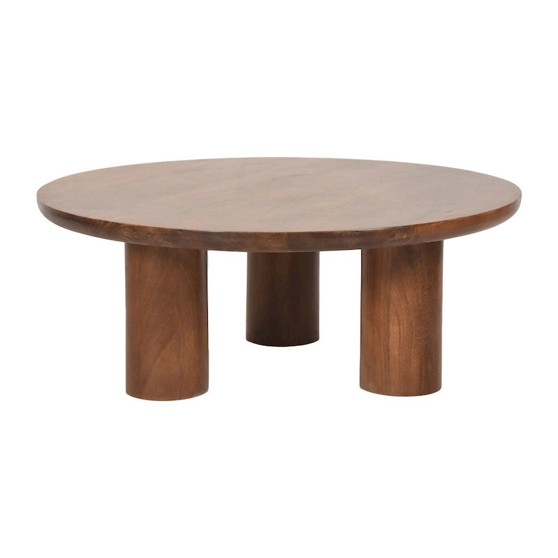 Table basse ronde – Bois de manguier naturel, style bohème, 1 à 2 utilisateurs