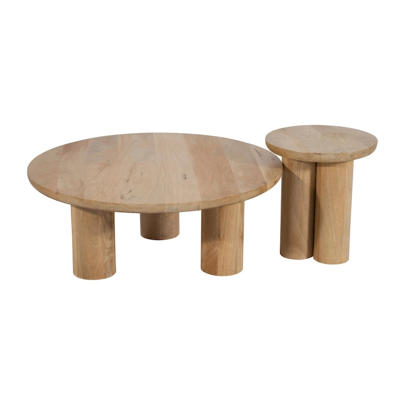 Table basse ronde – Bois de manguier naturel, style bohème, 1 à 2 utilisateurs