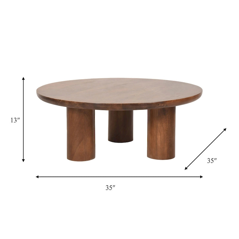 Table basse ronde – Bois de manguier naturel, style bohème, 1 à 2 utilisateurs