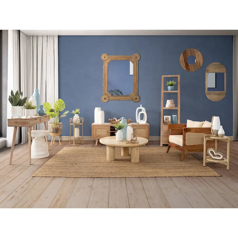 Table basse ronde – Bois de manguier naturel, style bohème, 1 à 2 utilisateurs