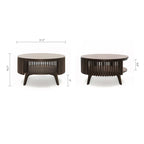Table basse ronde avec rangement – Noyer foncé et laiton, en bois d'hévéa de style milieu de siècle, 1 à 2 utilisateurs