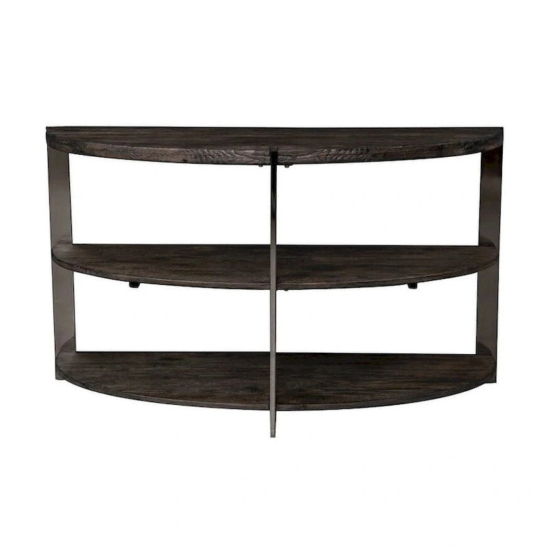 Console demi-lune avec 2 étagères – Anthracite et chrome, pin moderne, pour une personne