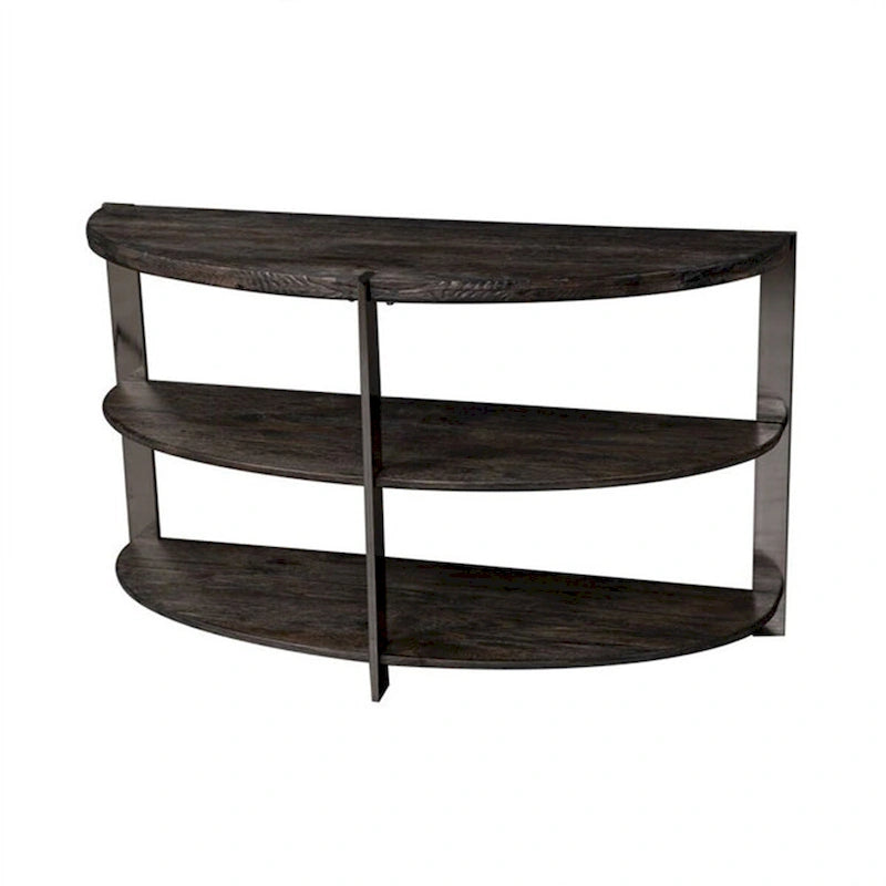Console demi-lune avec 2 étagères – Anthracite et chrome, pin moderne, pour une personne