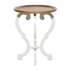 Guéridon d'appoint – Blanc et marron, pieds en bois défilés, style traditionnel, pour une personne