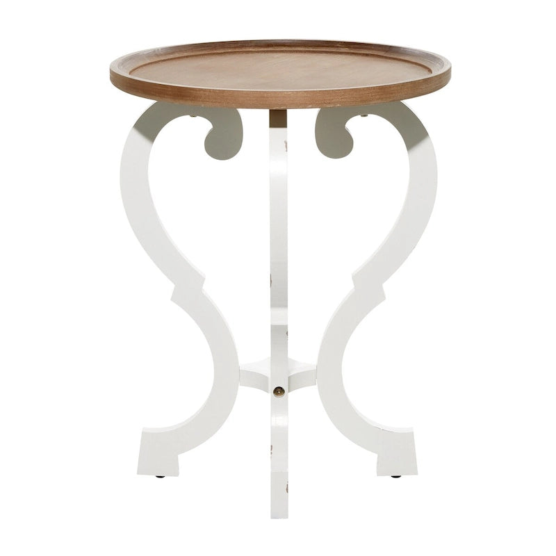 Guéridon d'appoint – Blanc et marron, pieds en bois défilés, style traditionnel, pour une personne