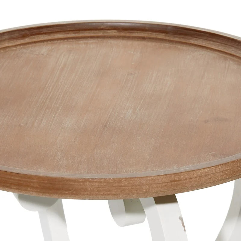 Guéridon d'appoint – Blanc et marron, pieds en bois défilés, style traditionnel, pour une personne