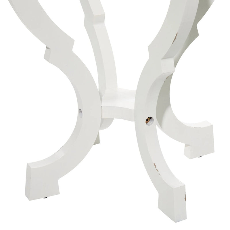 Guéridon d'appoint – Blanc et marron, pieds en bois défilés, style traditionnel, pour une personne