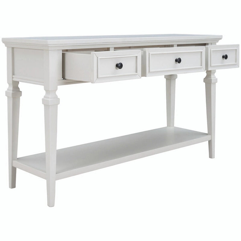 Console avec 3 tiroirs et une étagère – Gris délavé / Blanc antique / Bleu marine / Espresso, Bois de pin rétro classique, 1 à 2 utilisateurs