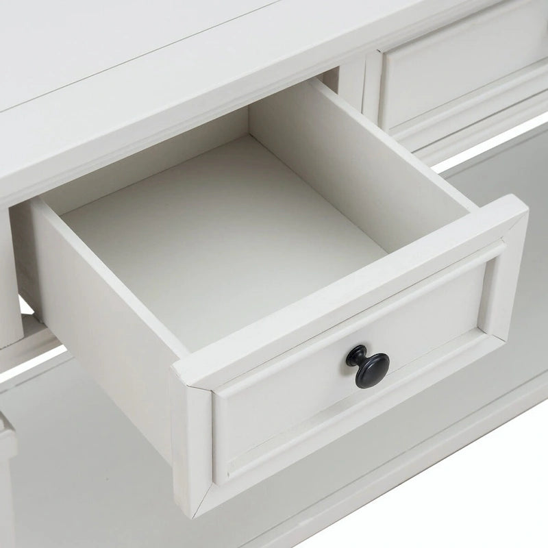 Console avec 3 tiroirs et une étagère – Gris délavé / Blanc antique / Bleu marine / Espresso, Bois de pin rétro classique, 1 à 2 utilisateurs