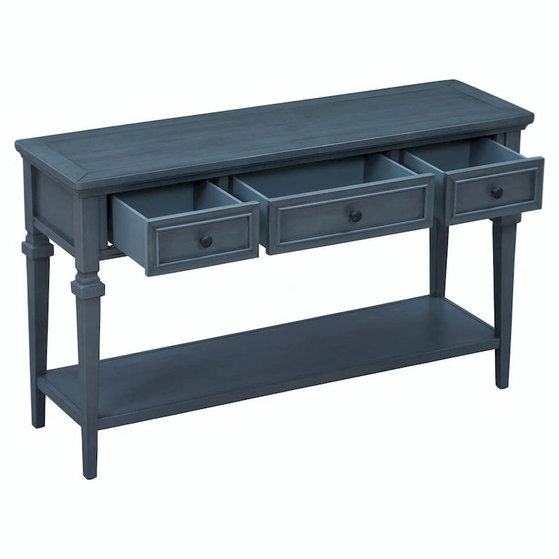 Console avec 3 tiroirs et une étagère – Gris délavé / Blanc antique / Bleu marine / Espresso, Bois de pin rétro classique, 1 à 2 utilisateurs