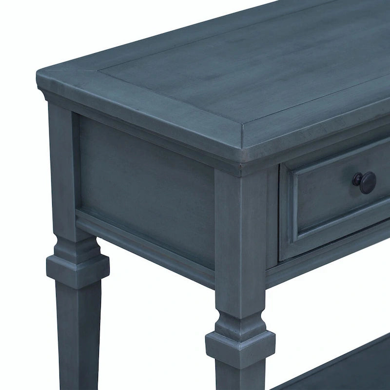 Console avec 3 tiroirs et une étagère – Gris délavé / Blanc antique / Bleu marine / Espresso, Bois de pin rétro classique, 1 à 2 utilisateurs