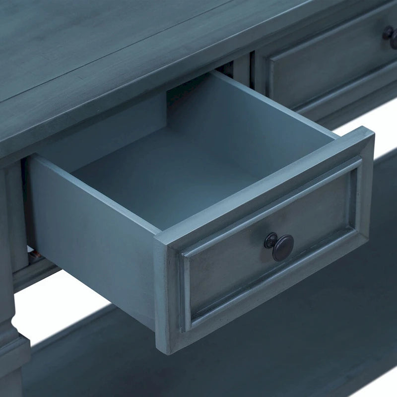 Console avec 3 tiroirs et une étagère – Gris délavé / Blanc antique / Bleu marine / Espresso, Bois de pin rétro classique, 1 à 2 utilisateurs