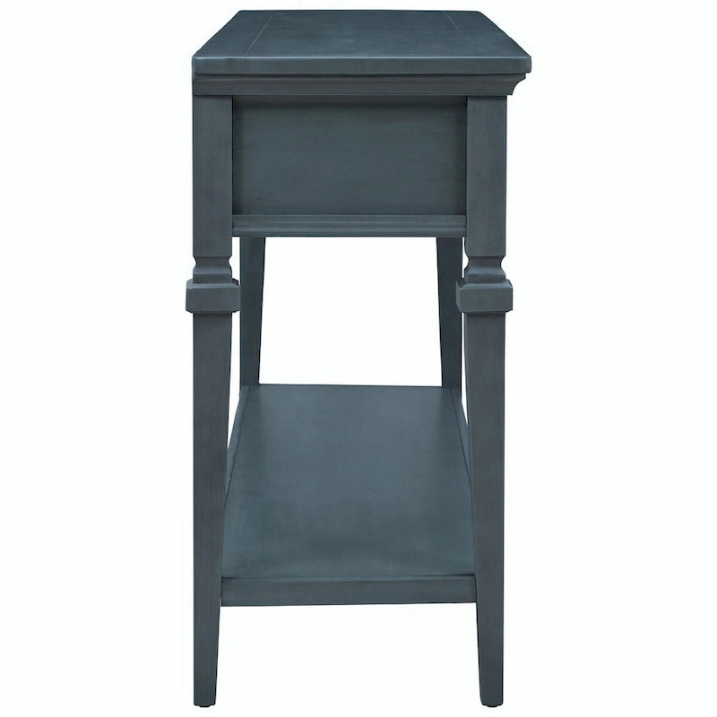 Console avec 3 tiroirs et une étagère – Gris délavé / Blanc antique / Bleu marine / Espresso, Bois de pin rétro classique, 1 à 2 utilisateurs