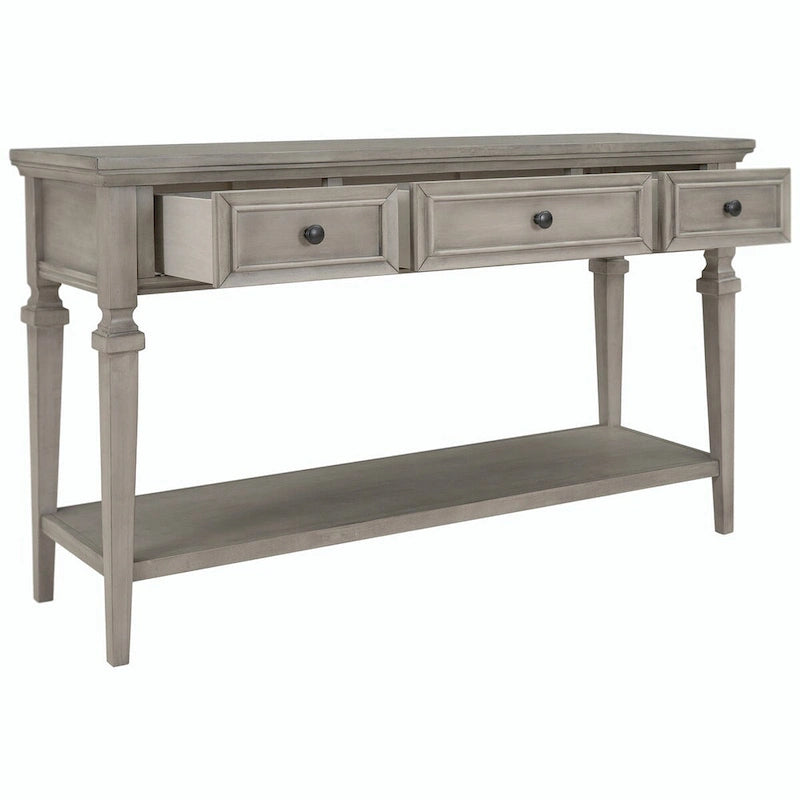 Console avec 3 tiroirs et une étagère – Gris délavé / Blanc antique / Bleu marine / Espresso, Bois de pin rétro classique, 1 à 2 utilisateurs