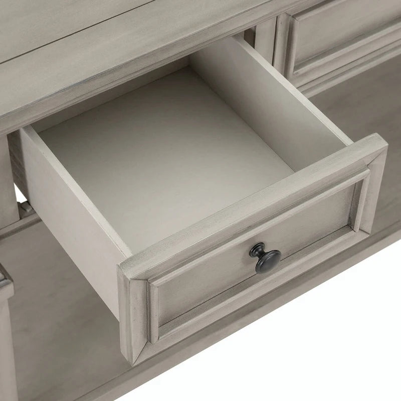 Console avec 3 tiroirs et une étagère – Gris délavé / Blanc antique / Bleu marine / Espresso, Bois de pin rétro classique, 1 à 2 utilisateurs