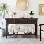 Console avec 3 tiroirs et une étagère – Gris délavé / Blanc antique / Bleu marine / Espresso, Bois de pin rétro classique, 1 à 2 utilisateurs