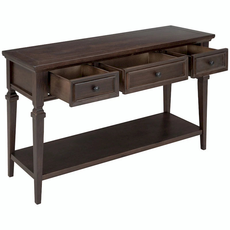 Console avec 3 tiroirs et une étagère – Gris délavé / Blanc antique / Bleu marine / Espresso, Bois de pin rétro classique, 1 à 2 utilisateurs