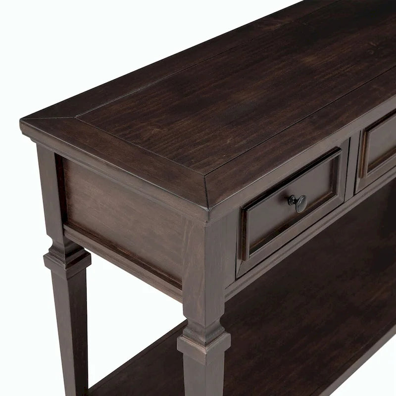 Console avec 3 tiroirs et une étagère – Gris délavé / Blanc antique / Bleu marine / Espresso, Bois de pin rétro classique, 1 à 2 utilisateurs