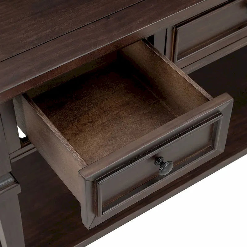 Console avec 3 tiroirs et une étagère – Gris délavé / Blanc antique / Bleu marine / Espresso, Bois de pin rétro classique, 1 à 2 utilisateurs