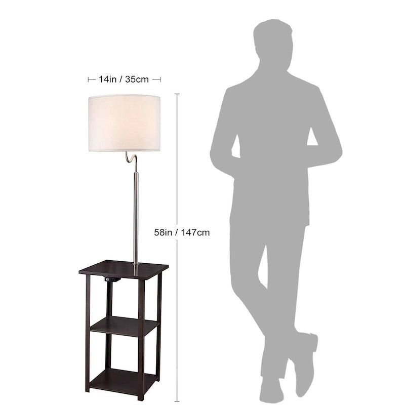 Table d'appoint avec lampadaire et station de recharge – Marron, bois et métal, utilisateur unique