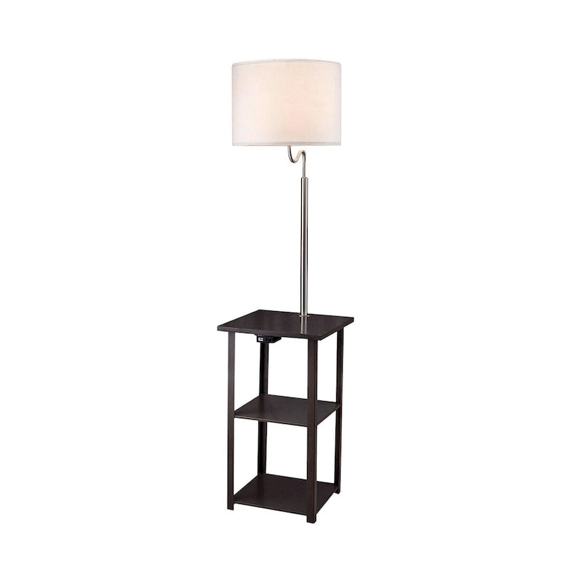 Table d'appoint avec lampadaire et station de recharge – Marron, bois et métal, utilisateur unique
