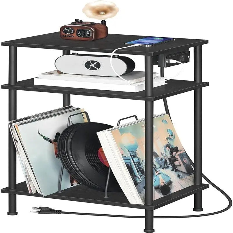 Support pour platine vinyle à 3 niveaux – Noir, plateau en MDF, utilisateur unique