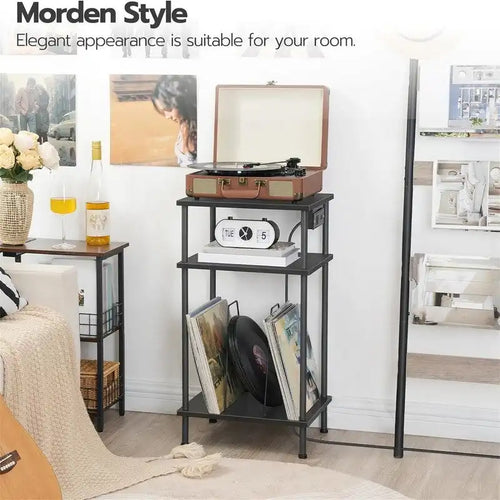 Support pour platine vinyle à 3 niveaux – Noir, plateau en MDF, utilisateur unique