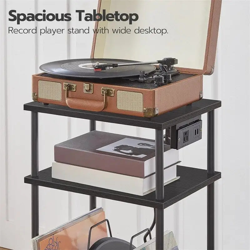 Support pour platine vinyle à 3 niveaux – Noir, plateau en MDF, utilisateur unique