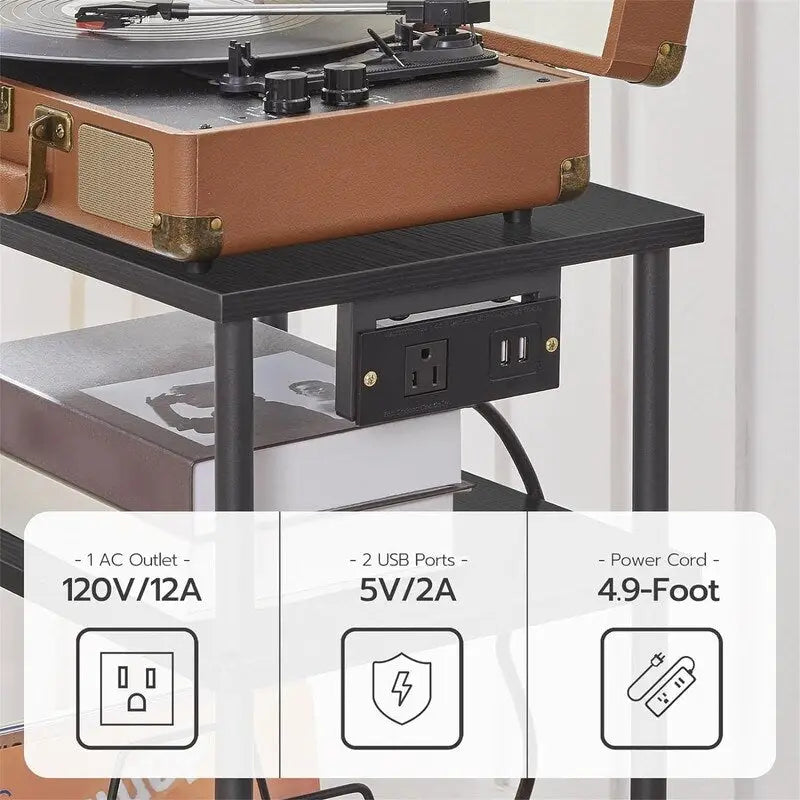 Support pour platine vinyle à 3 niveaux – Noir, plateau en MDF, utilisateur unique