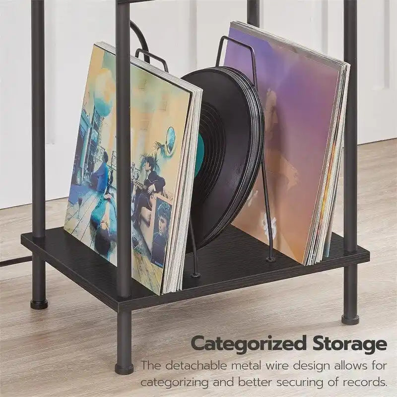 Support pour platine vinyle à 3 niveaux – Noir, plateau en MDF, utilisateur unique