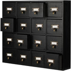 Cabinet d'apothicaire en bois massif noir / marron / bleu à 16 tiroirs pour 1