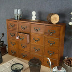 Cabinet d'apothicaire en bois massif noir / marron / bleu à 16 tiroirs pour 1