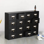 Cabinet d'apothicaire en bois massif noir / marron / bleu à 16 tiroirs pour 1