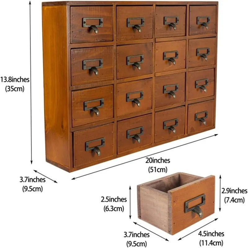 Cabinet d'apothicaire en bois massif noir / marron / bleu à 16 tiroirs pour 1