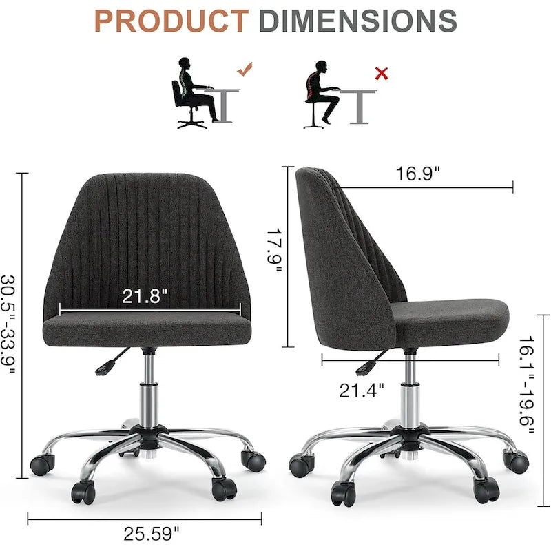 Chaise de bureau pivotante sans accoudoirs bleu / gris foncé, réglable en hauteur, à roulettes pour 1