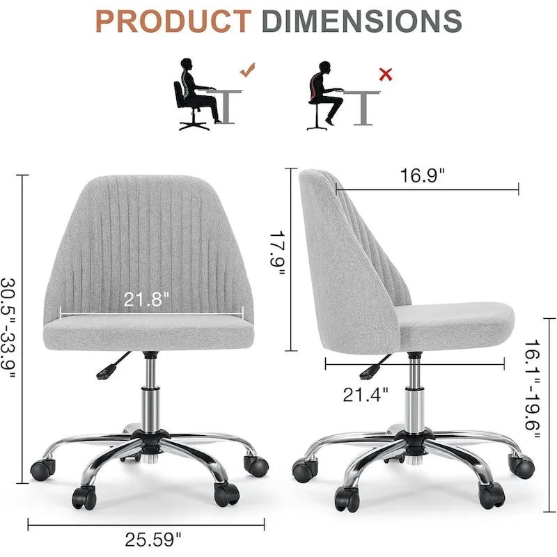 Chaise de bureau pivotante sans accoudoirs bleu / gris foncé, réglable en hauteur, à roulettes pour 1